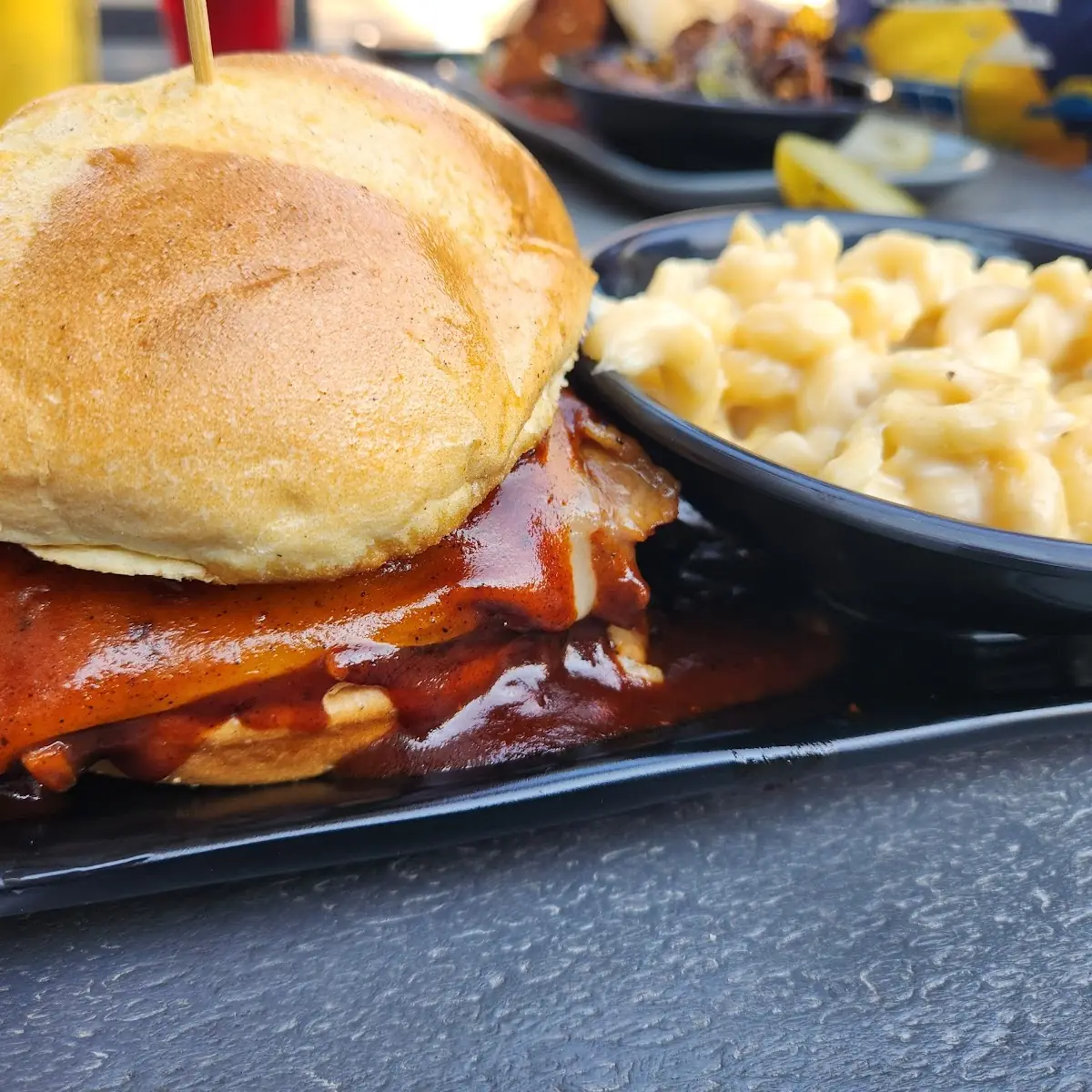 BBQ Brisket Sandwich and Mac Cheese