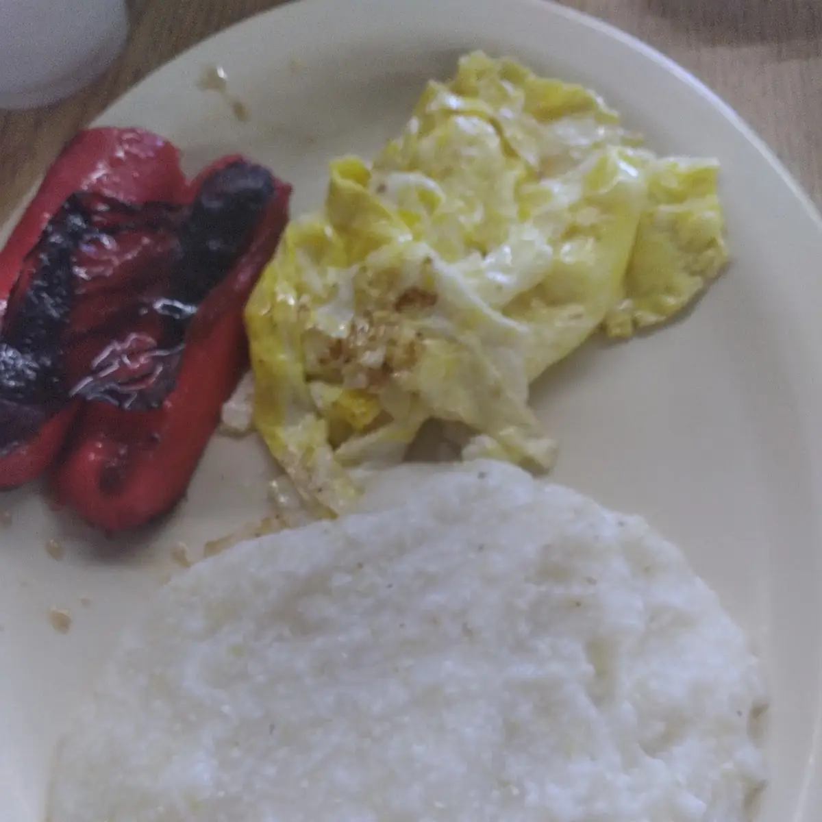Red Link Sausage Scrambled Eggs Grits with Toast and Jelly