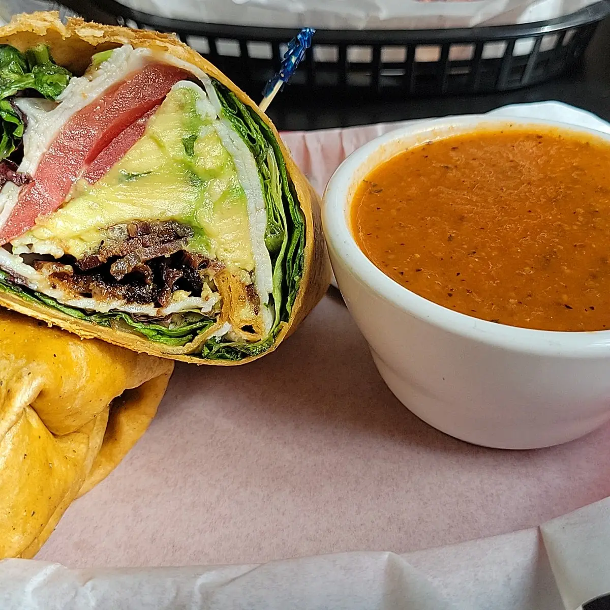 Soup and Ceasar Chicken Wrap