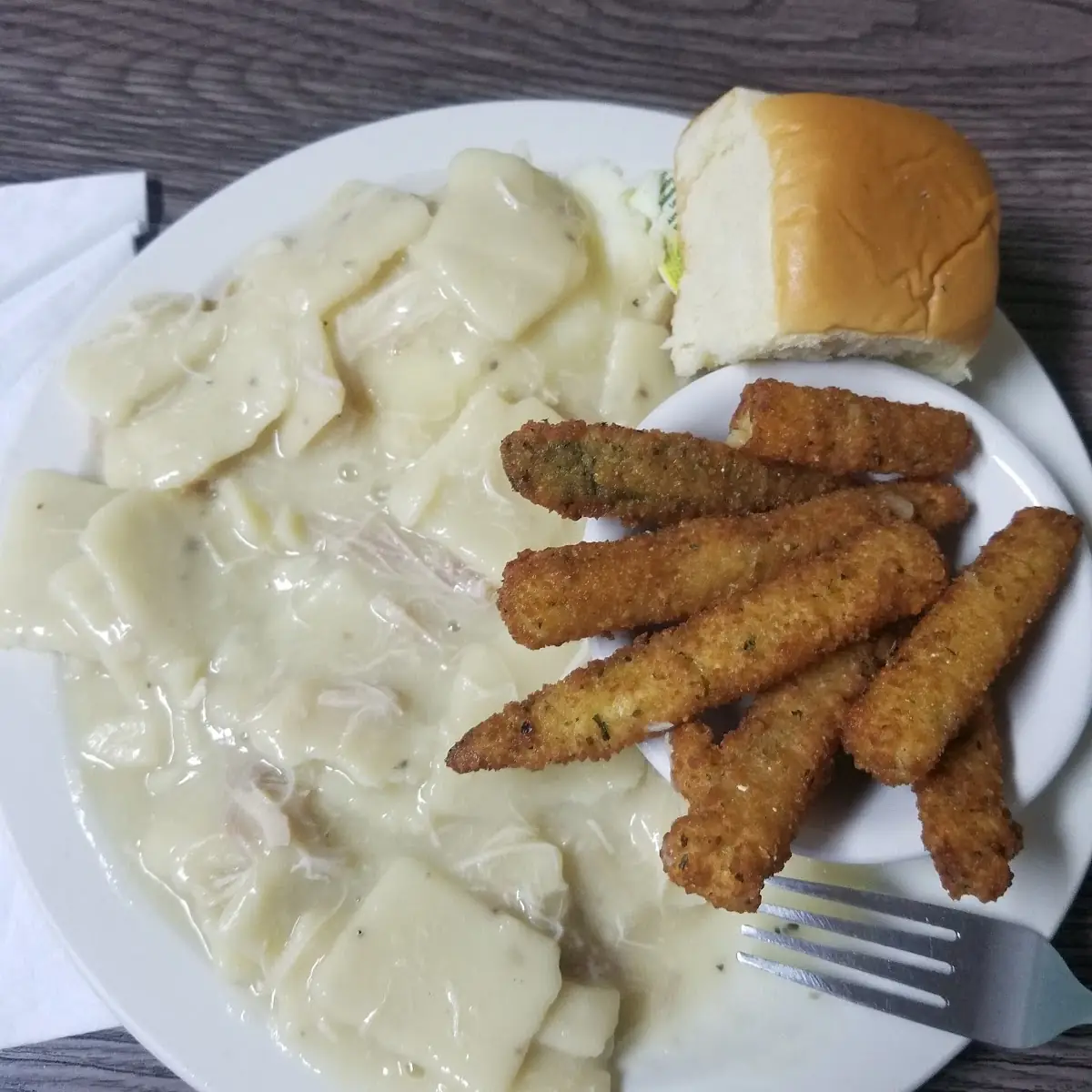 Chicken and Dumplings Mashed Potatoes Fried Zucchini