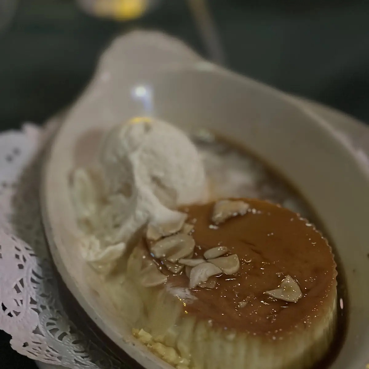 Flan with Vanilla Ice Cream