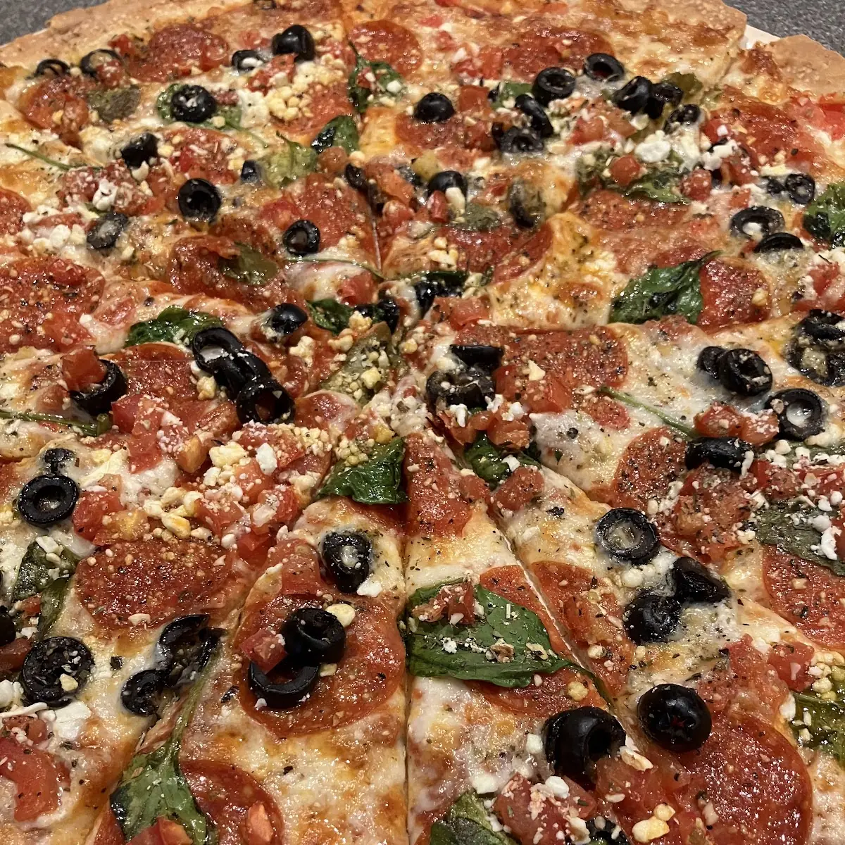Thin Crust Greek Pepperoni Pizza