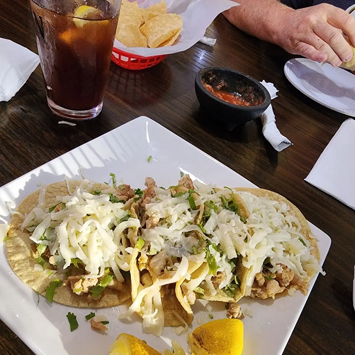 4 Chicken Tacos with Cheese and Cilantro
