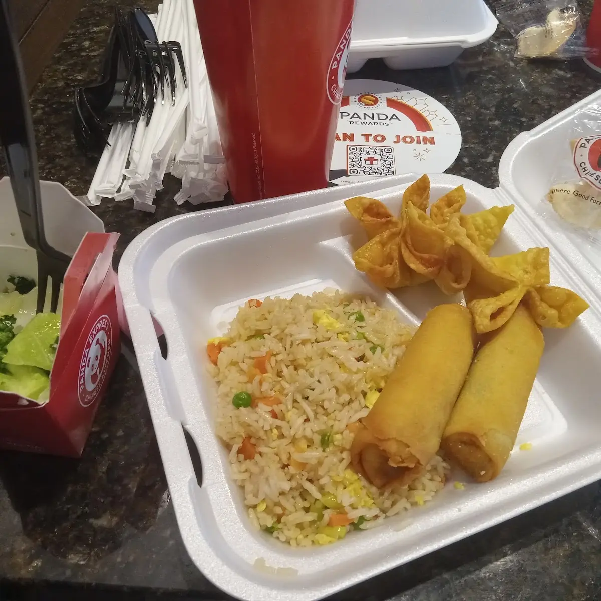Fried Rice Crab Rangoons Veggie Spring Rolls and Vegetable Delight