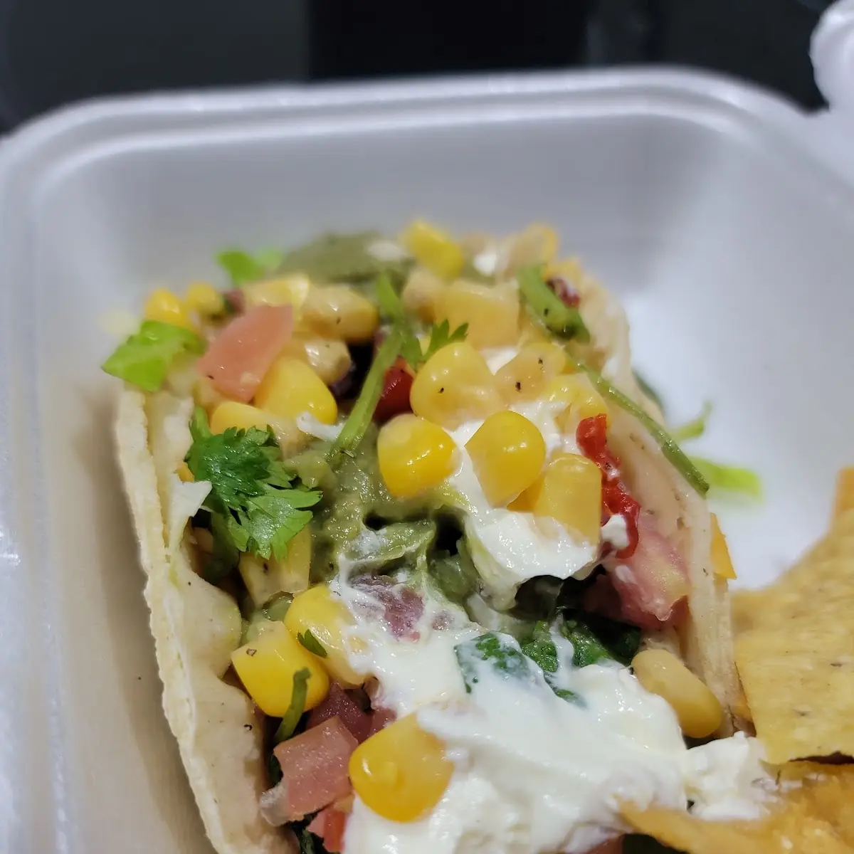 Chicken Soft Tacos with Sour Cream and Corn Salsa