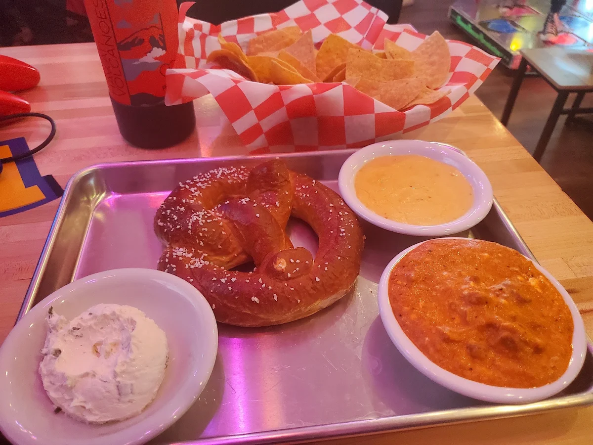 Dip Trio Red Stuff Is Buffalo Chicken Dip Beer Cheese and Cream Cheese with Chives