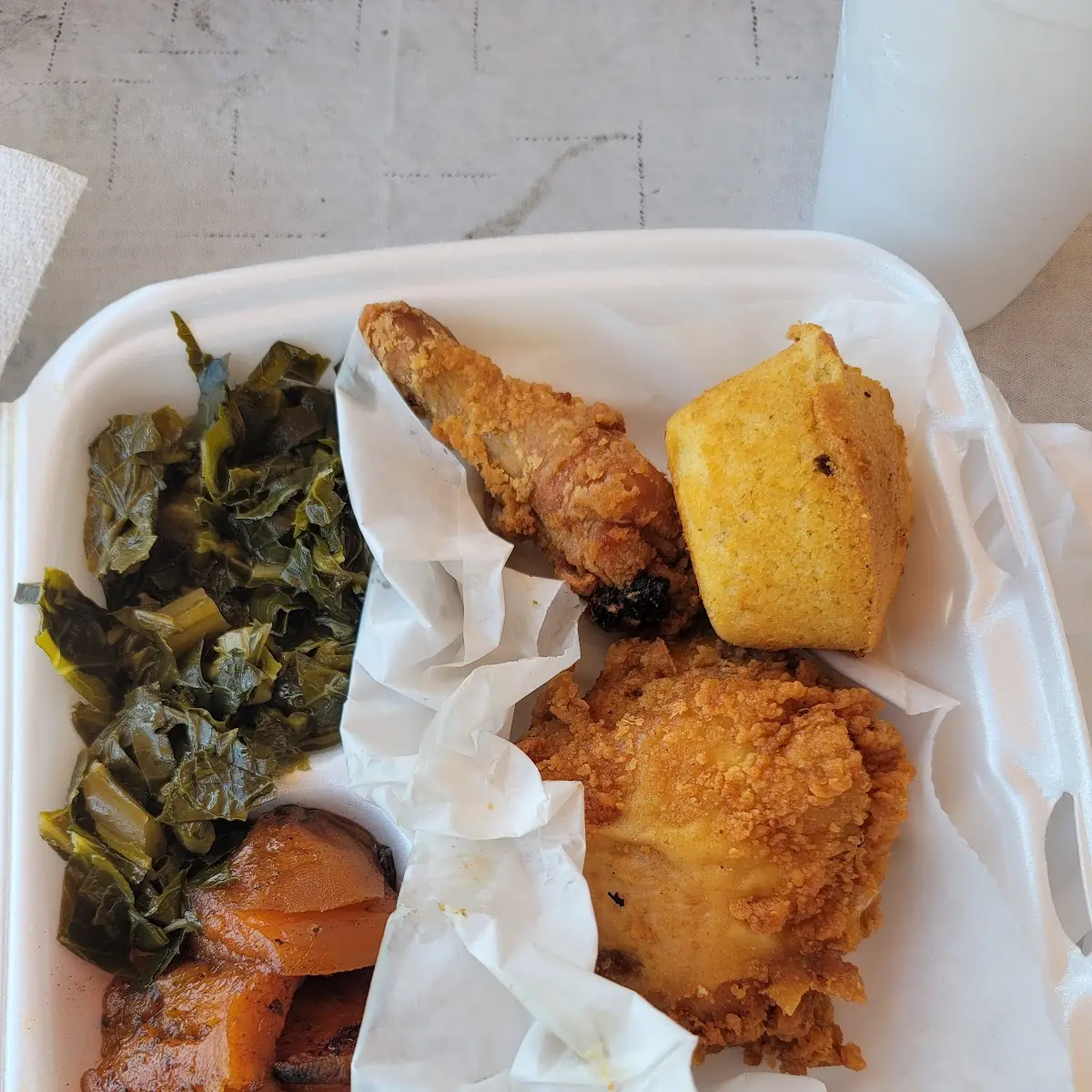 Fried Chicken Collards Sweet Potato