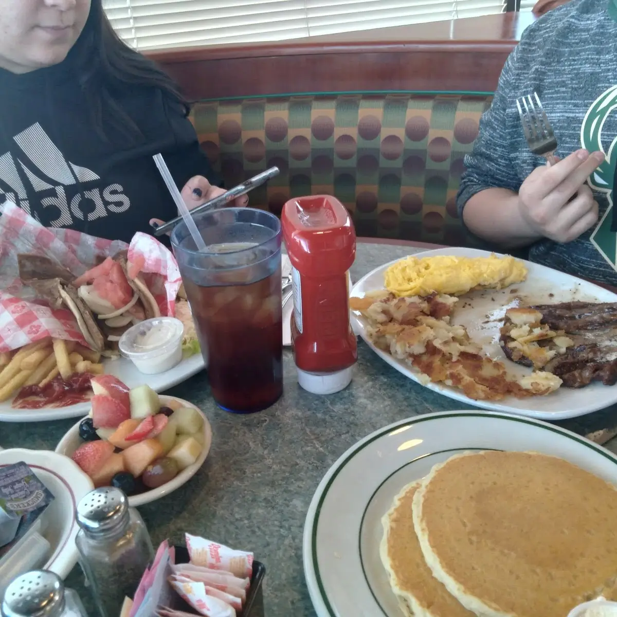 Steak with Scrambled Eggs w Pancakes