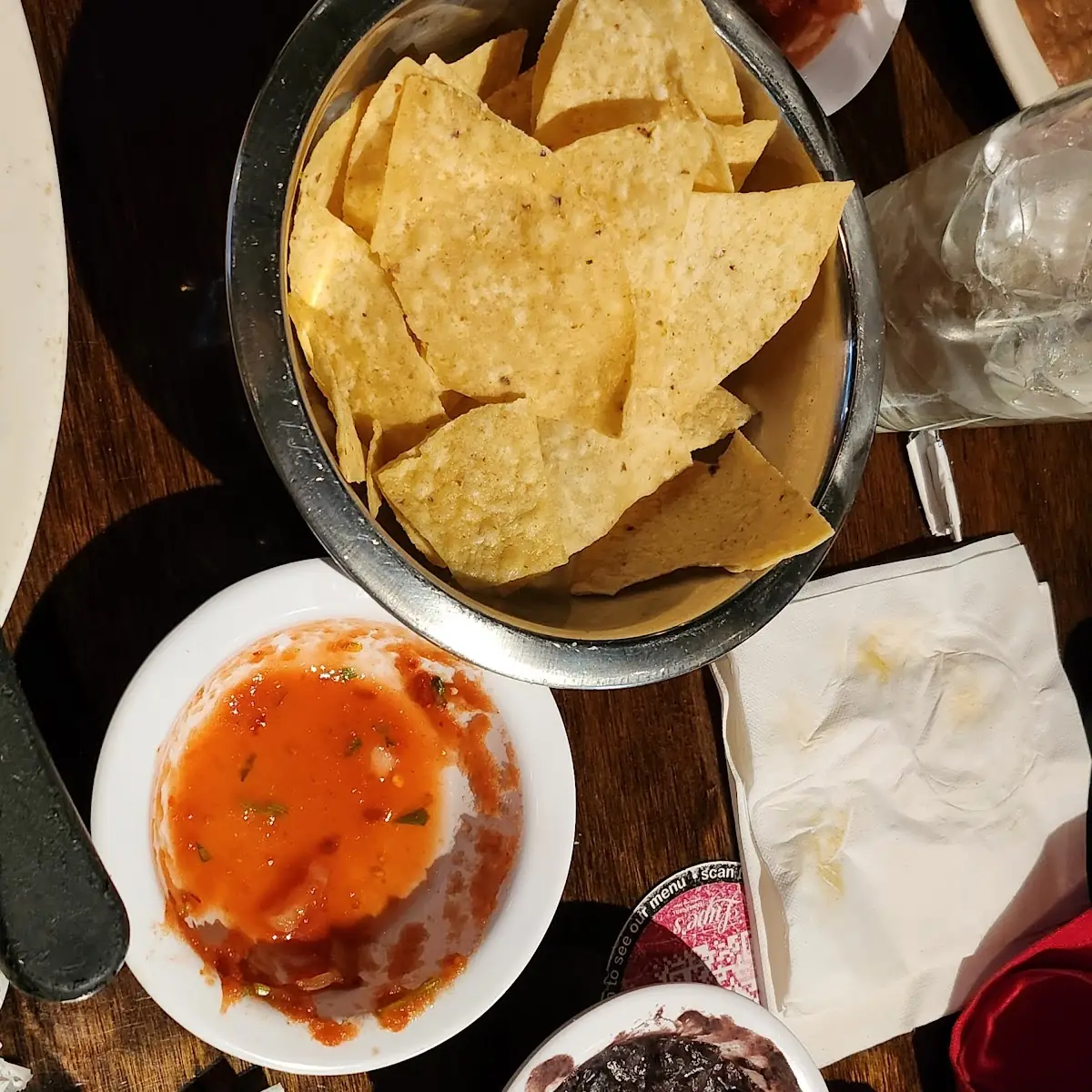 Chips Salsa and Bean Dip