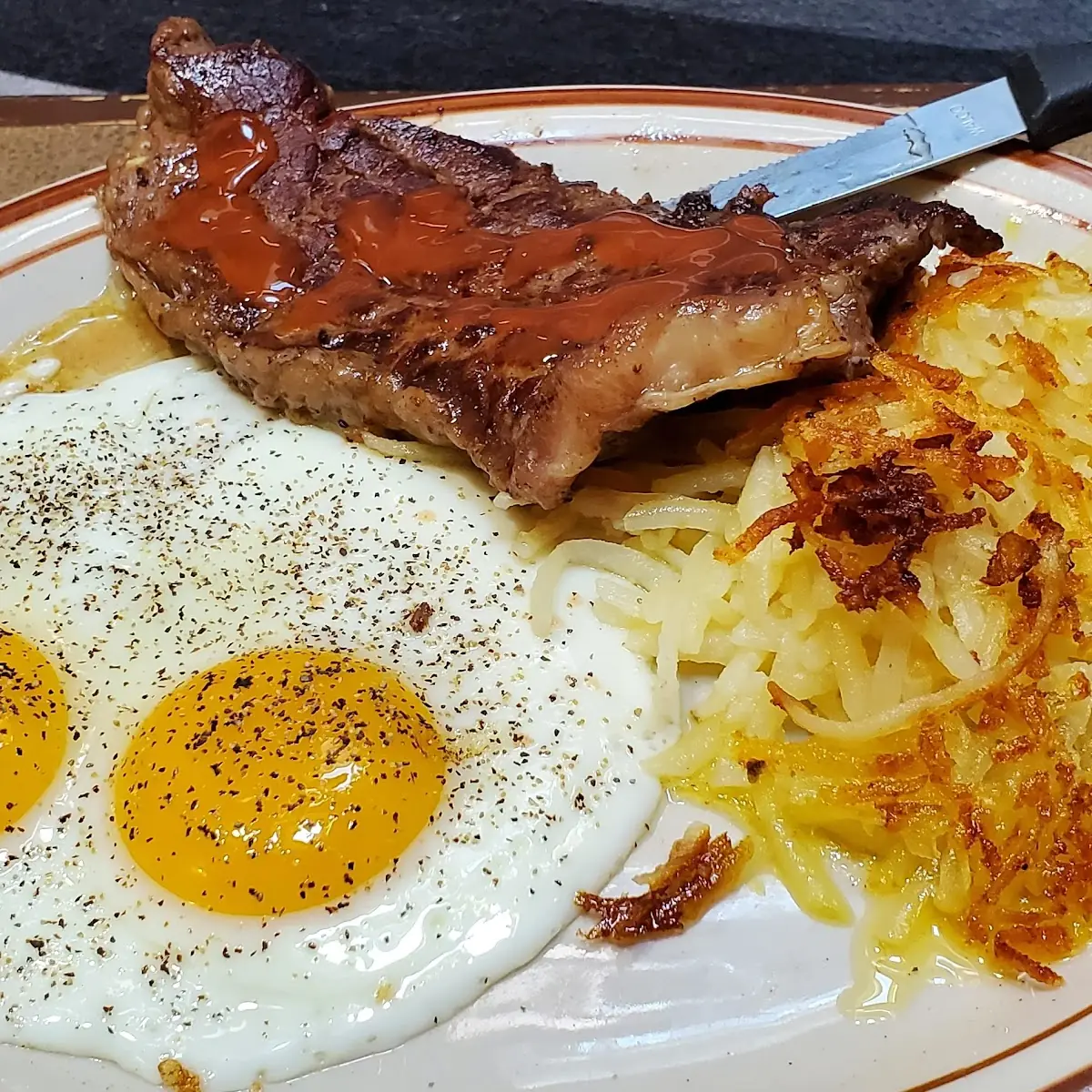 Bacon Grits Hash Browns & Eggs