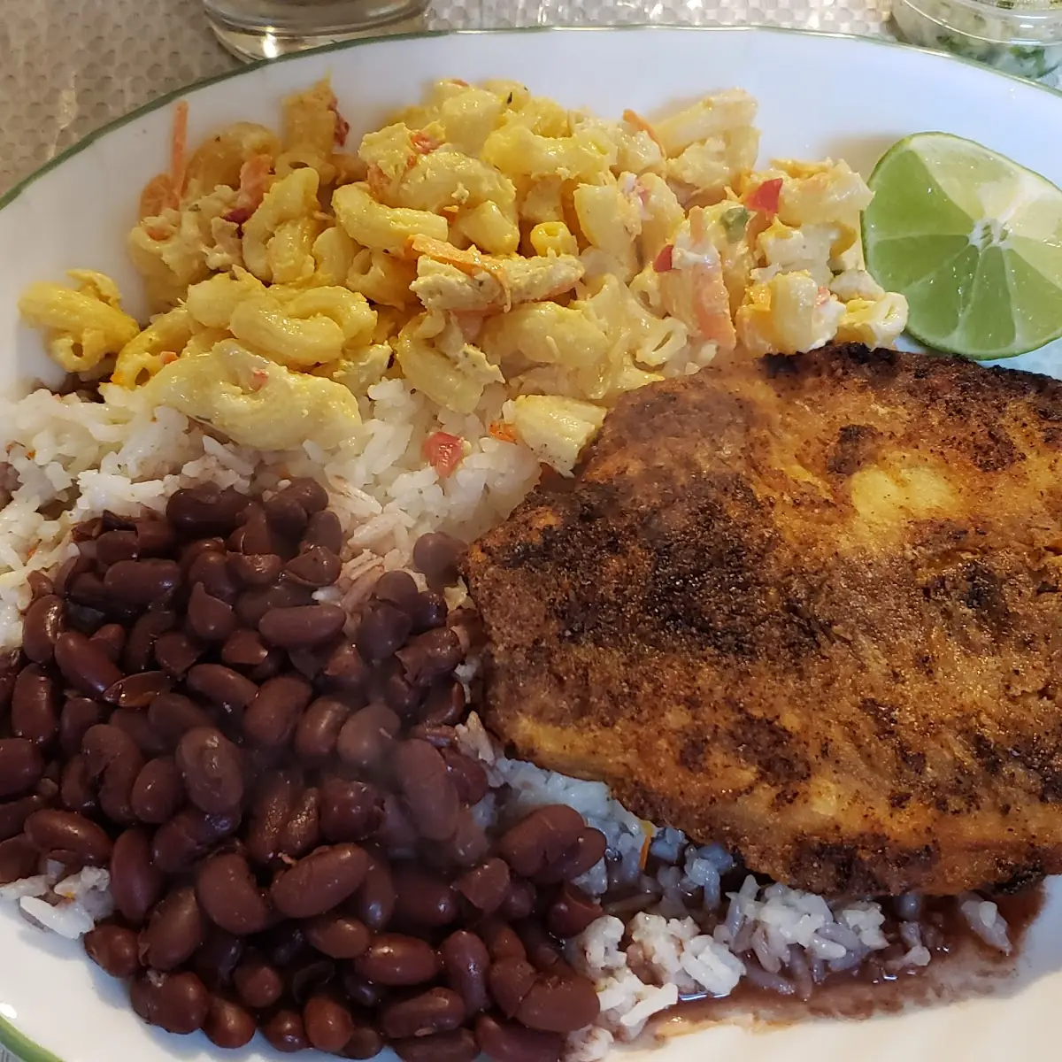Tilapia Fish Beans Rice and Pasta Salad