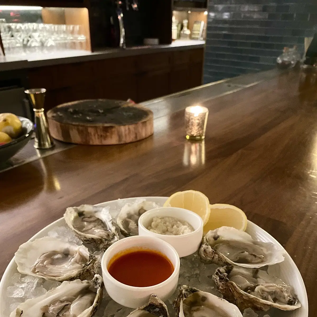 Fresh Raw Oysters with Condiments