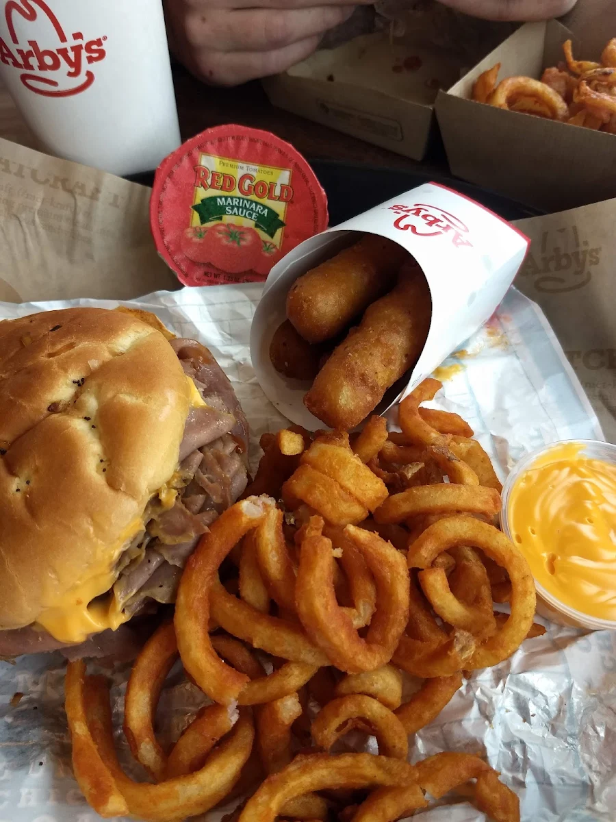 Beef and Cheddar Curly Fries Mozzarella Cheese Sticks, Arby's