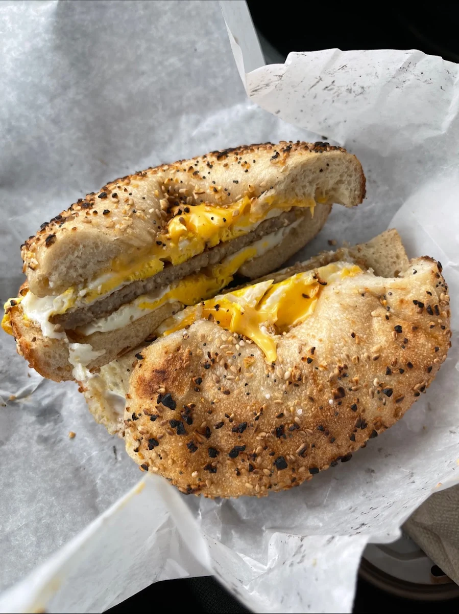 Bacon Egg and Cheese on a Toasted and Buttered Everything Bagel