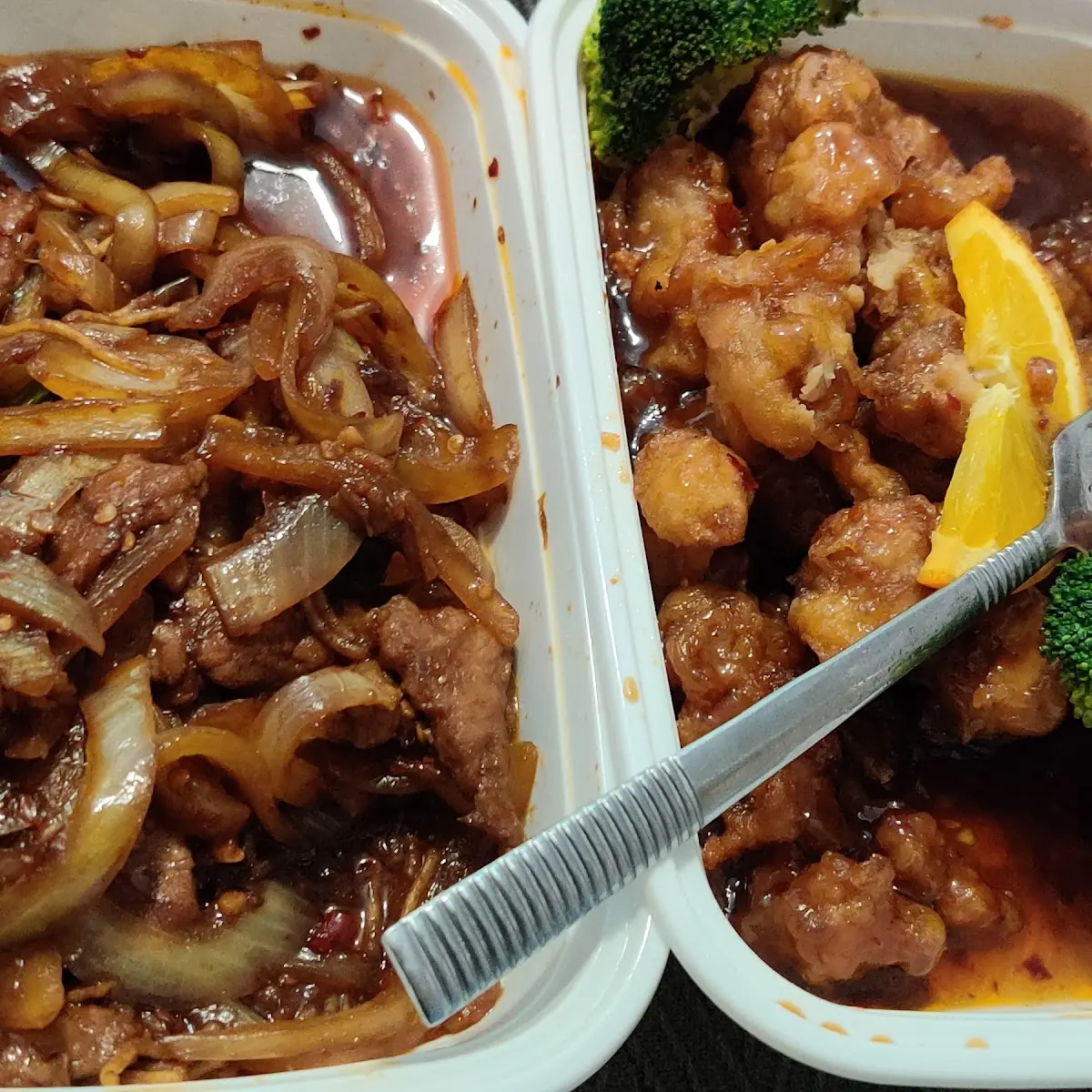 Mongolian Beef and Orange Chicken
