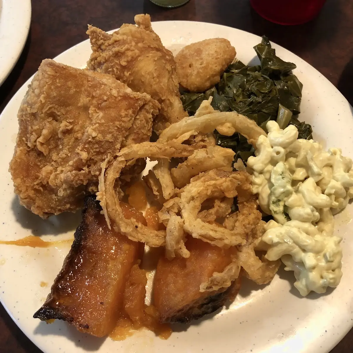 Fried Chicken Onion Rings Macaroni Salad