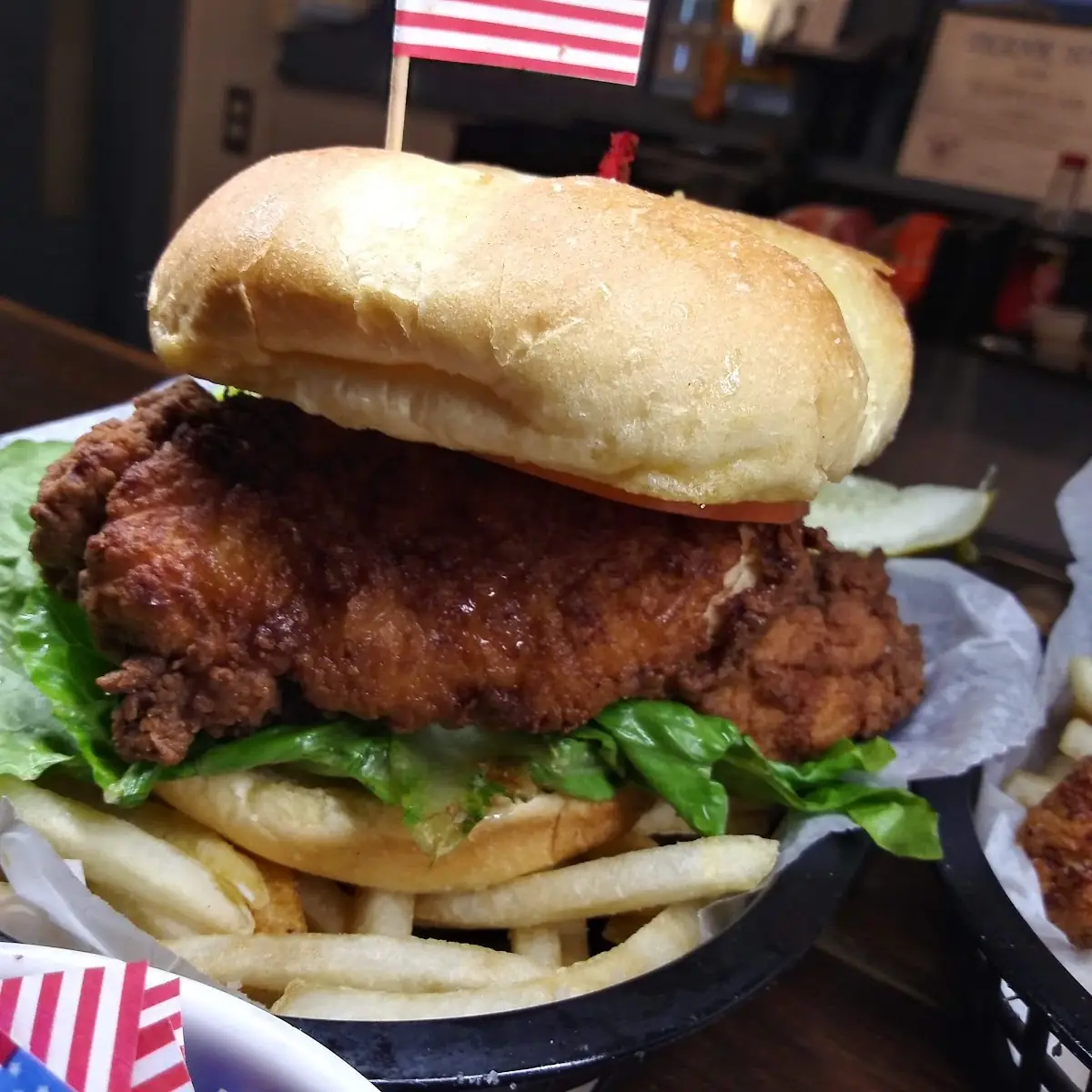 Angus Burger Grilled on a Potato Roll Basket