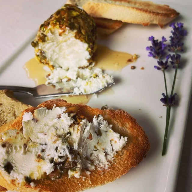 Pistachio-Crusted Goat Cheese with Honey
