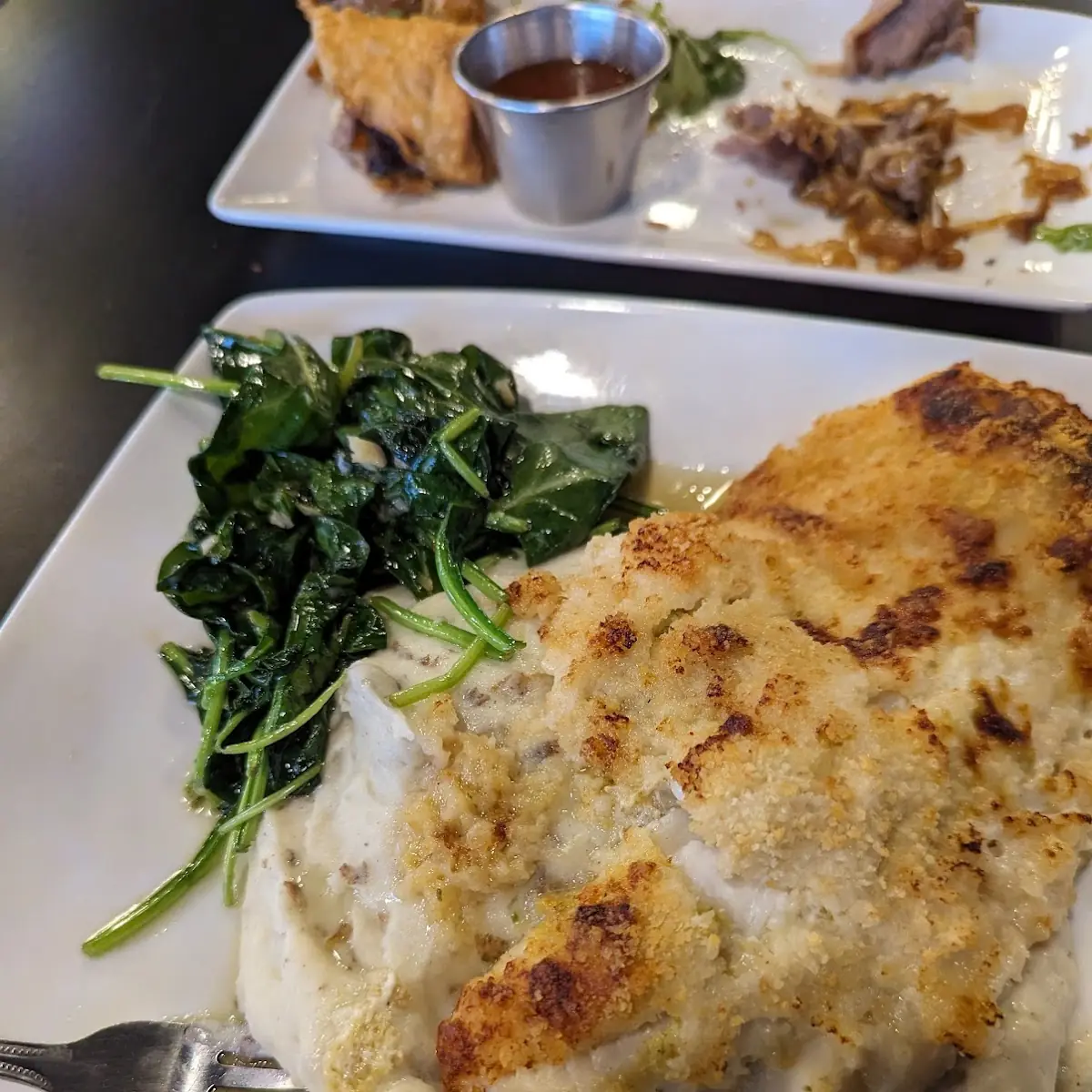 Sauteed Spinach and Baked Haddock