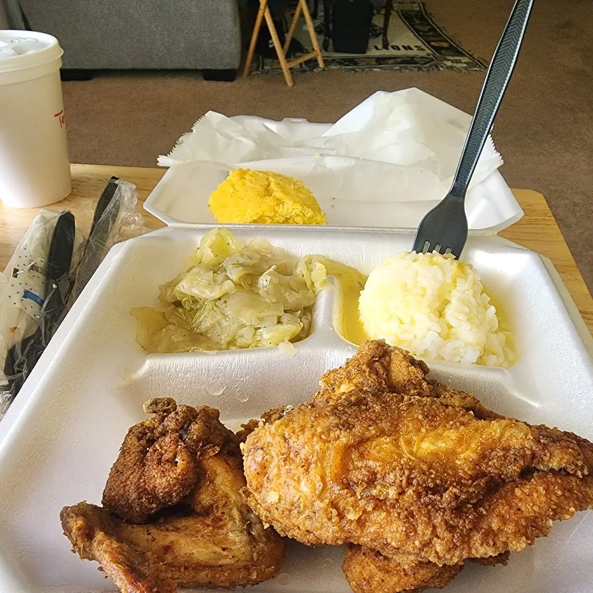 Fried Chicken Rice and Gravy Cabbage