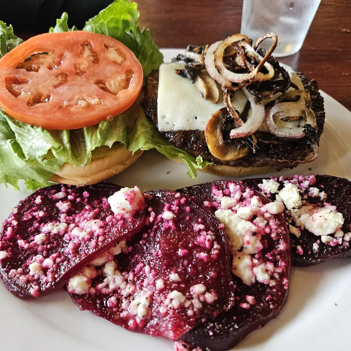 Mushroom Swiss Burger and Roasted Beets