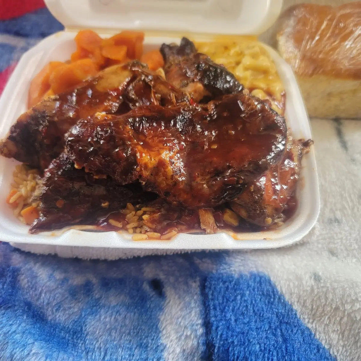 Jerk Chicken Mac N Cheese and Candy Yams