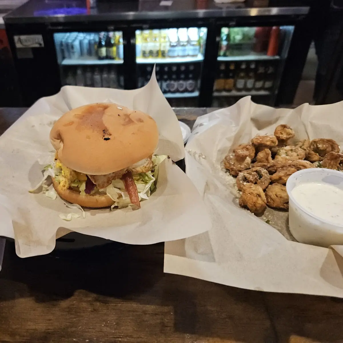 Cheeseburger and Fried Mushrooms