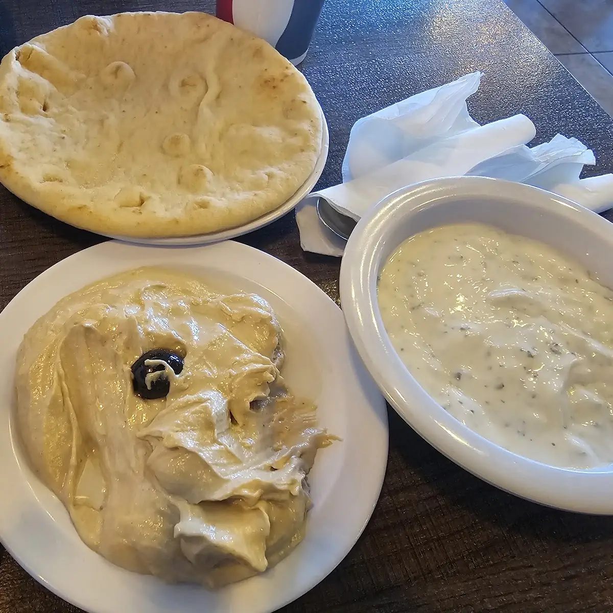 Plain Hummus Dip and Tzatziki