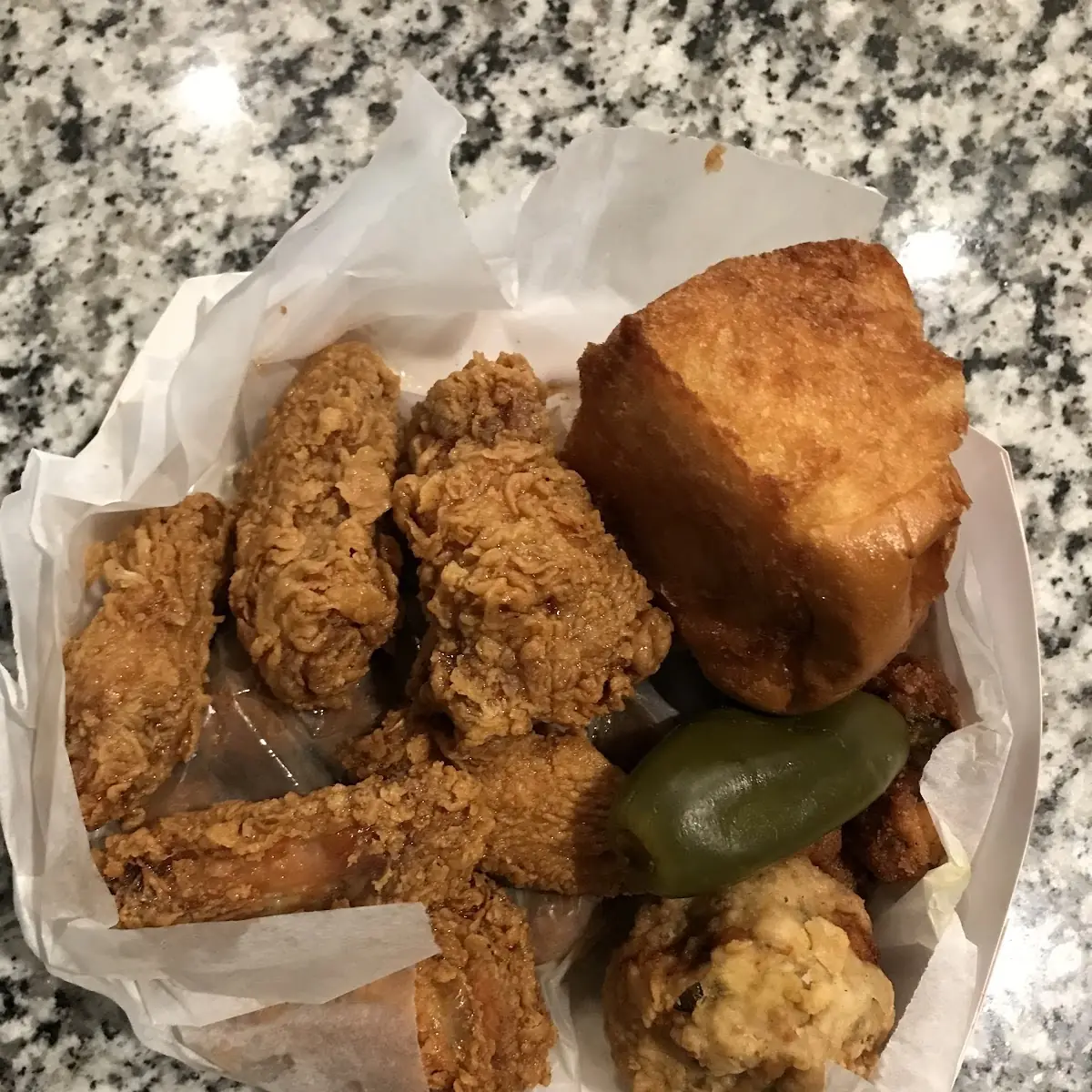 3 PC Whole Wings Fries Boudin Egg Roll Pepper
