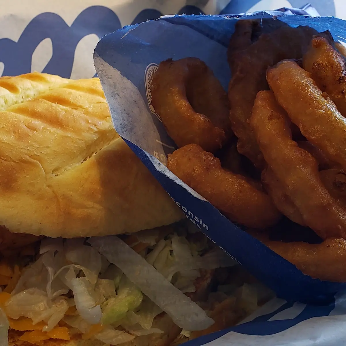 Fish Sandwich with Onion Rings