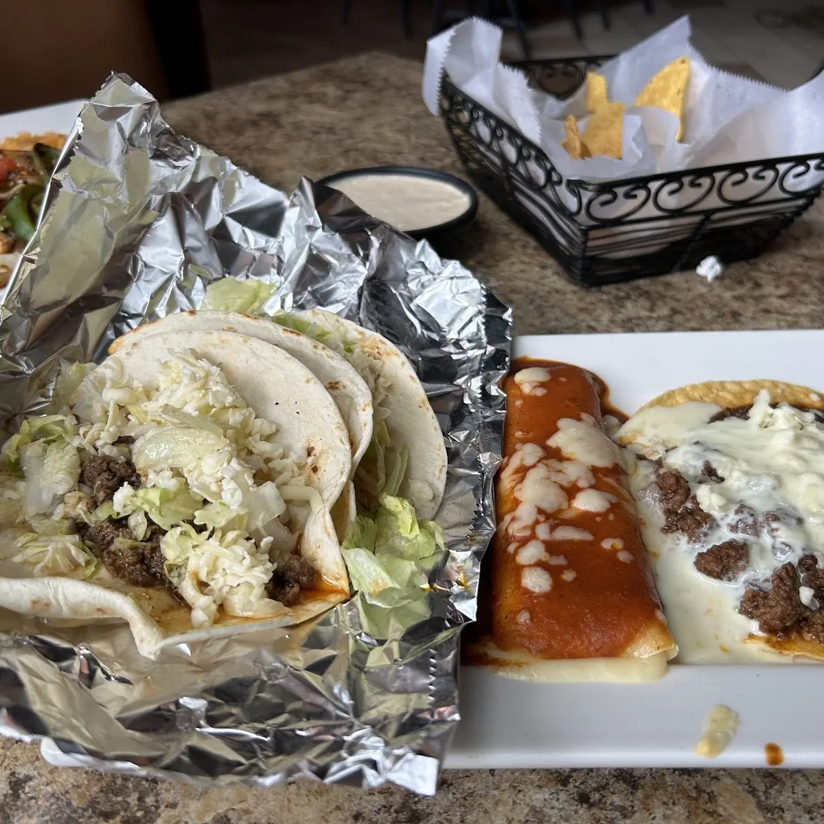 Enchilada and Chili Con Queso