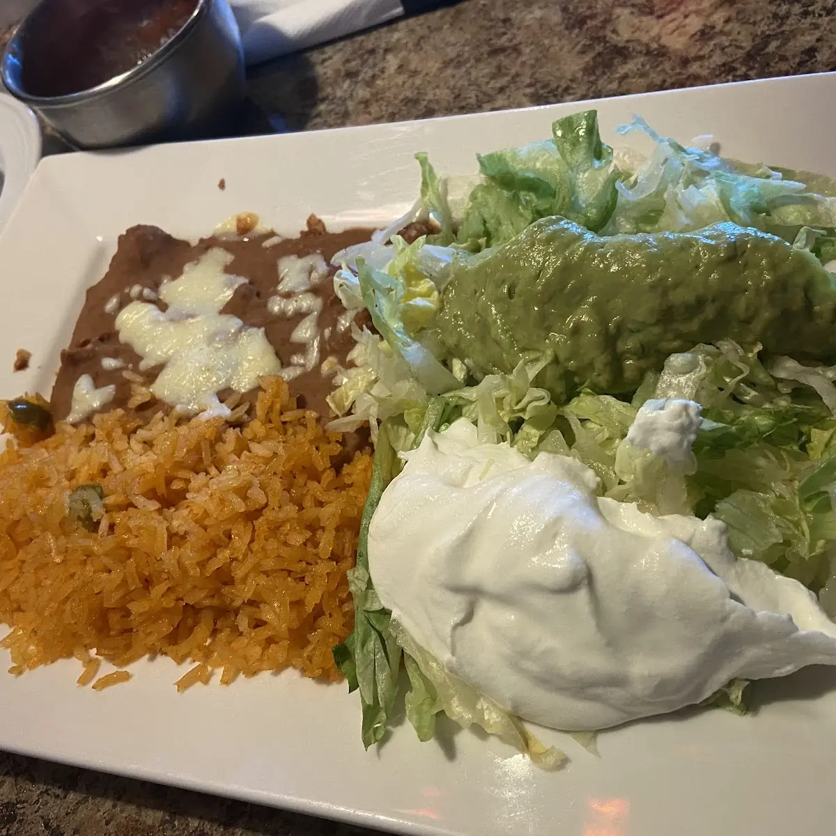 One Beef Taco Rice and Beans