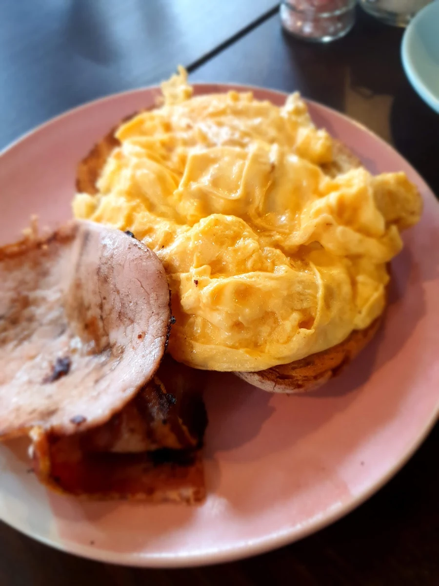 Scrambled Free Range Eggs Bacon on Toast, Laneway Seven