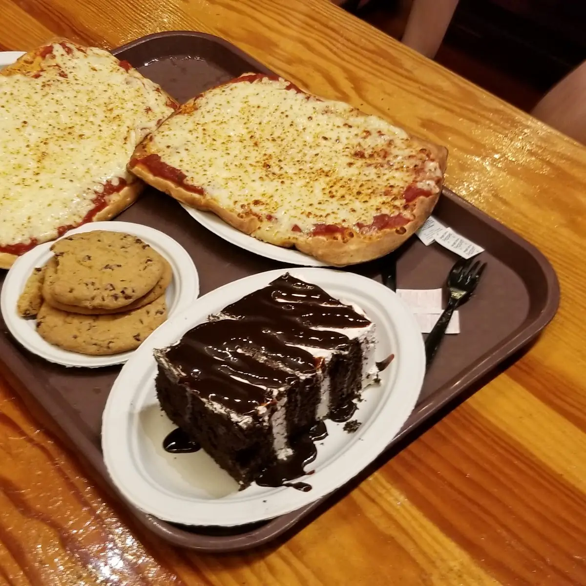 Cheese Pizza with Chocolate Cake