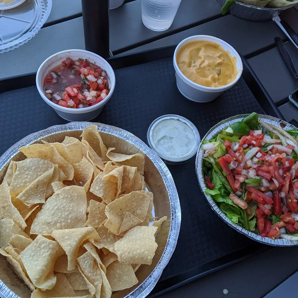 Salad and Chips & Queso