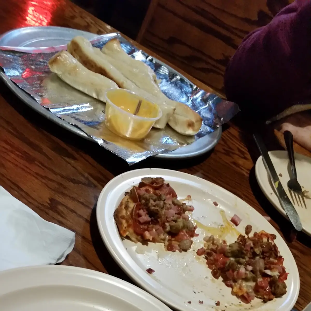 All Meat Pizza with Bread Sticks