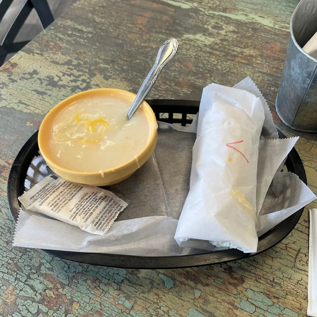 Potato Soup and 1 2 Veggie Wrap