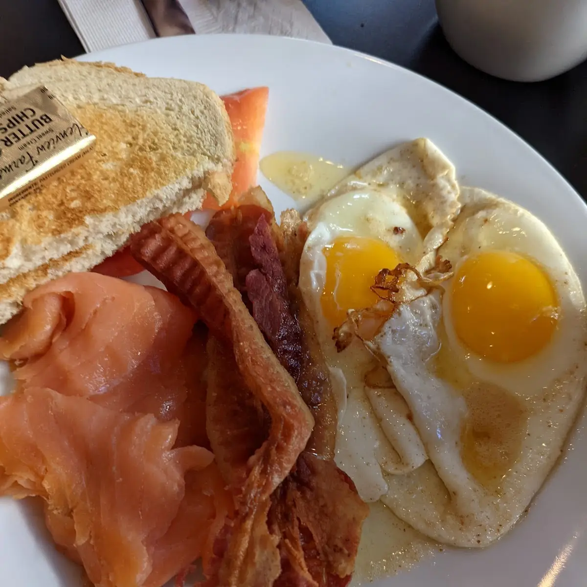 Eggs and Bacon with Salmon Lox