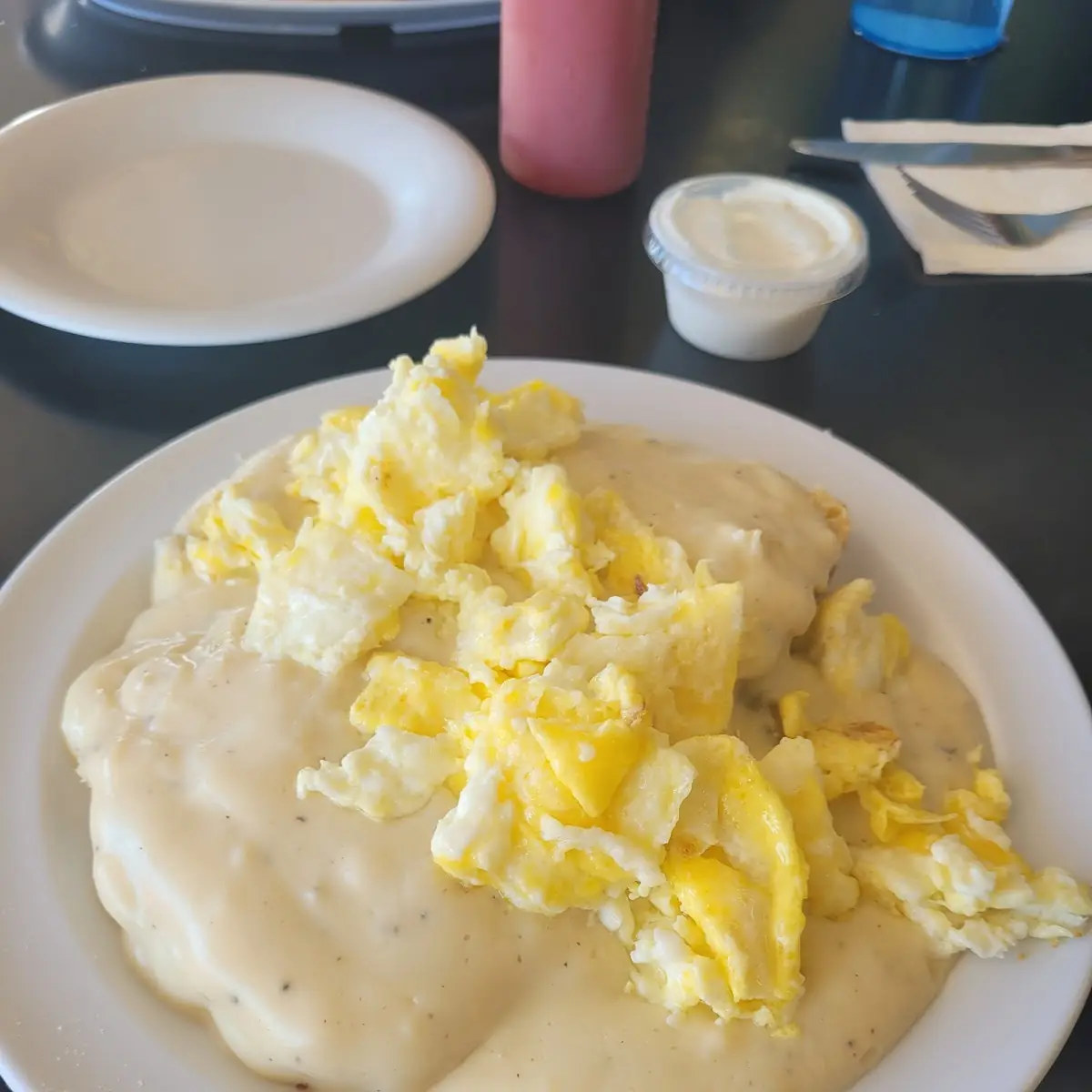 Biscuits and Sausage Gravy and Scrambled Egg