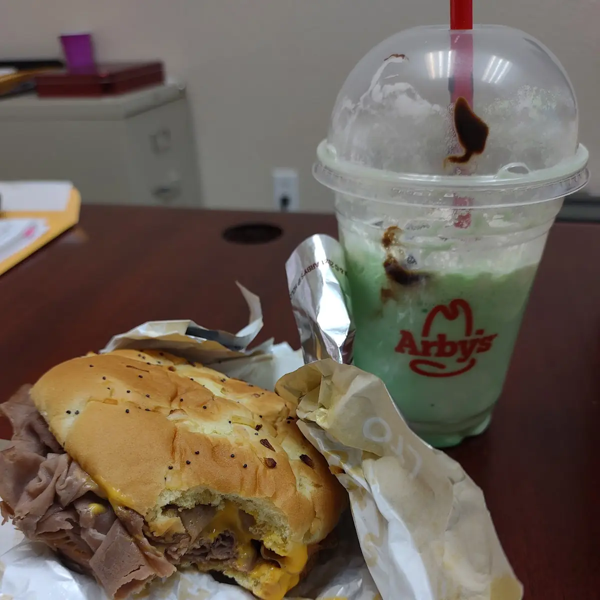 Beef and Cheddar & Mint Chocolate Chip Shake