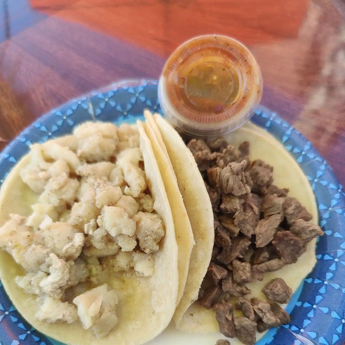 Pescado Taco and Carne Asada Taco