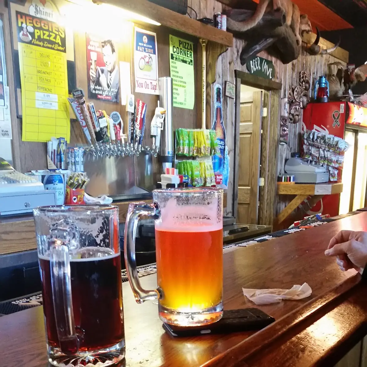 Mug of Craft Beer Sittin on a Cell Phone Flashlight