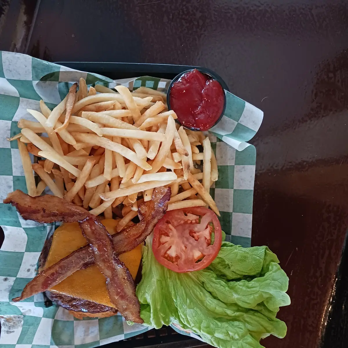Bacon Cheese Burger and Fries