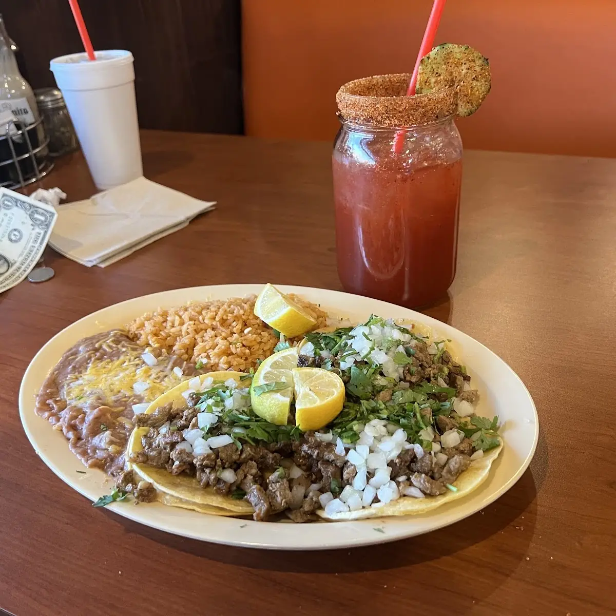 3 Tacos Rice Beans & Medium Drink