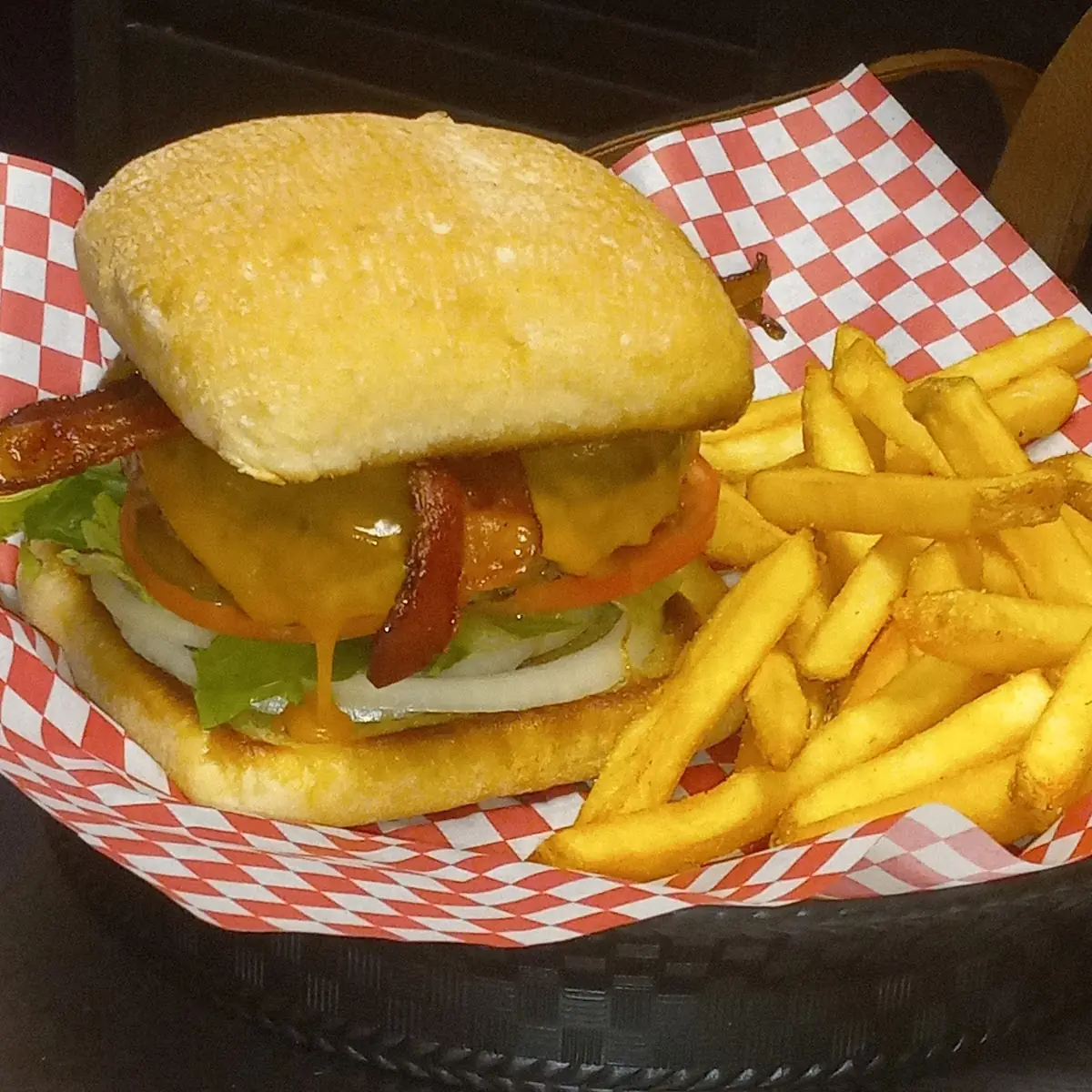 Bacon Cheddar Burger and Fries