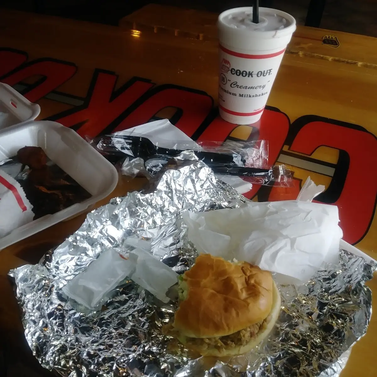 BBQ Pulled Pork Sandwich with Doubled Hush Puppies & a Cherry Cheesecake Milk Shake