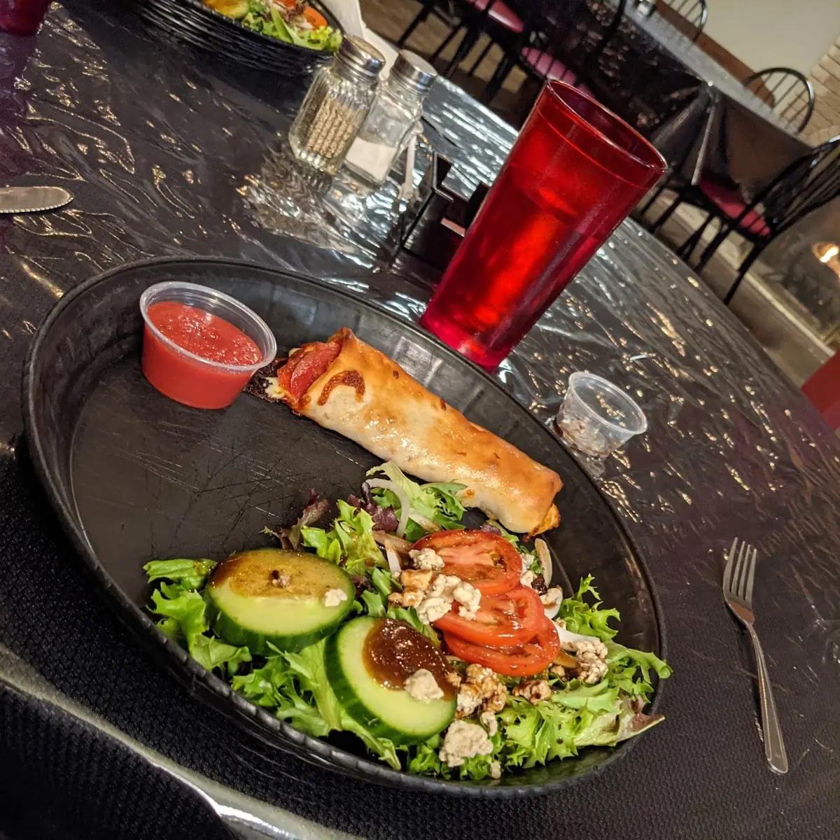 Pepperoni Roll and a Side Salad with Balsamic
