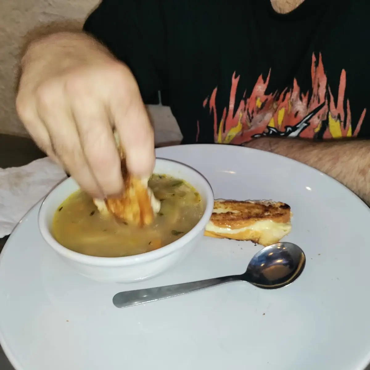 Chicken Soup with Grilled Cheese for Dipping