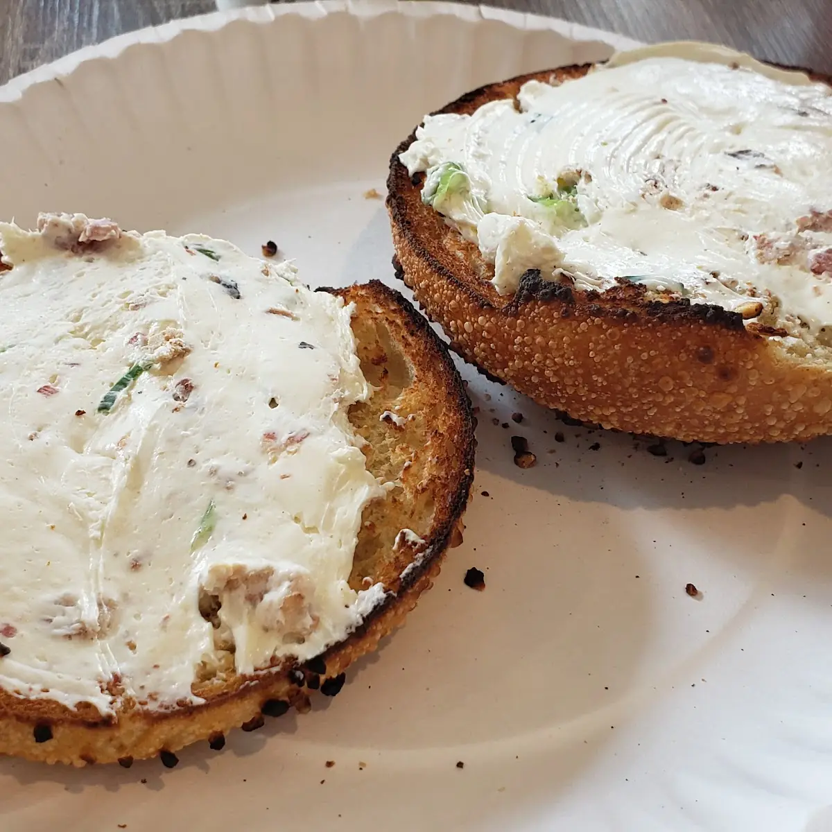 Garlic Bagel with Bacon Scallion Cream Cheese