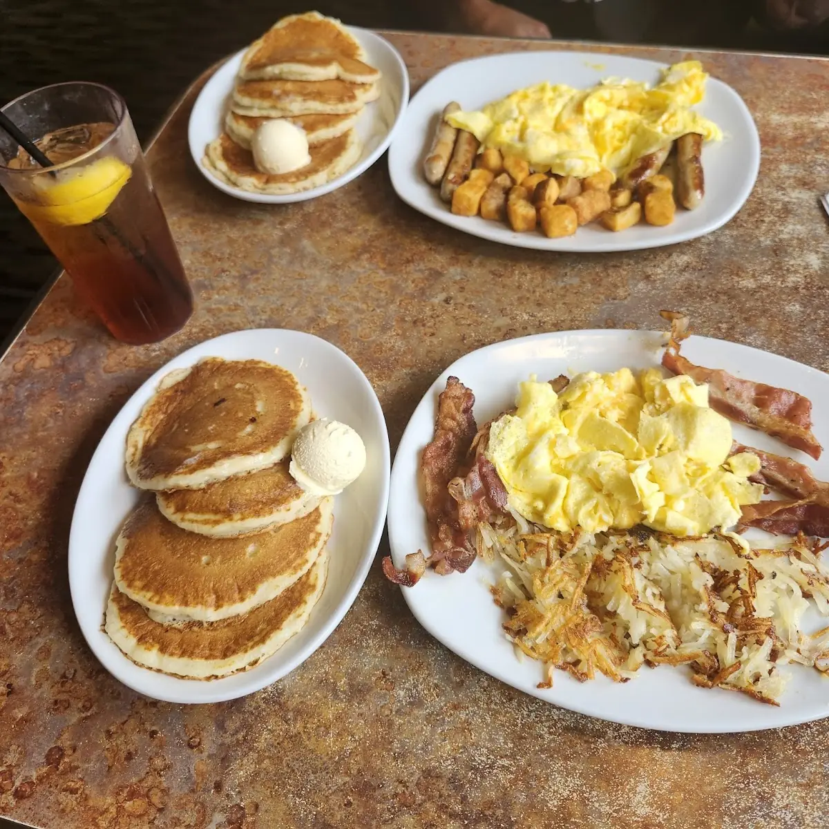 Scrambled Eggs with Bacon Pancake and Toast